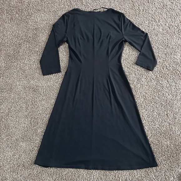 Dressbarn Black Sheath Dress V-Neck 3/4 Sleeve - Picture 3 of 8